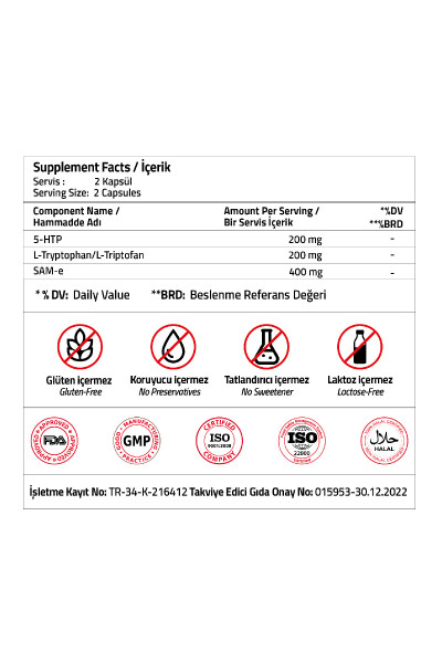 Extra Smile 5 Htp 200 mg L-Tryptophan 200 mg SAM 400 mg 30 Capsules - 3