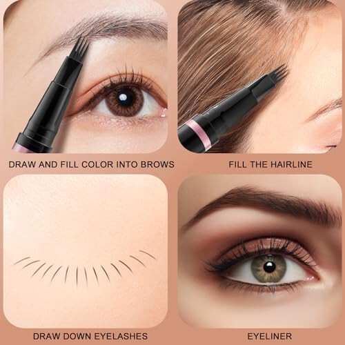 Eyebrow Pencil, 2-in-1 Waterproof Eyebrow Pen with 4 Tip Brow Pen and Ultra-Precise Brow Pencil, with Dual-ended Eyebrow Brush, Eyebrow Makeup for Natural Looking Eyebrows - Dark Brown - 5