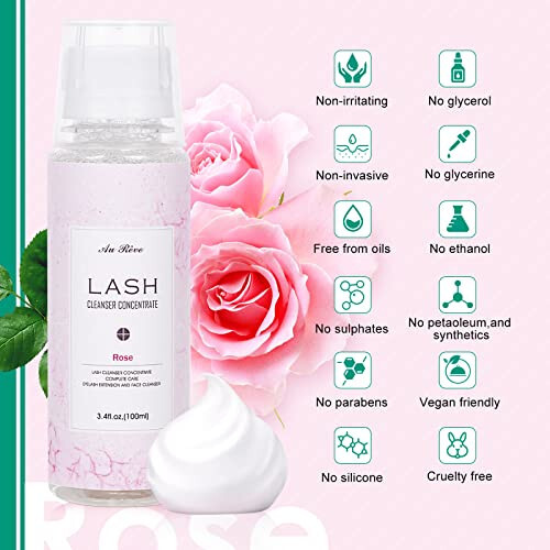 Eyelash Cleanser Concentrate 100ml prolong lash Cleanser ，Oil-Free Eyelash Extension Shampoo Perfect for Professional Salon-Can Make Ten 60ml bottles of Lash Shampoo，Rose - 2