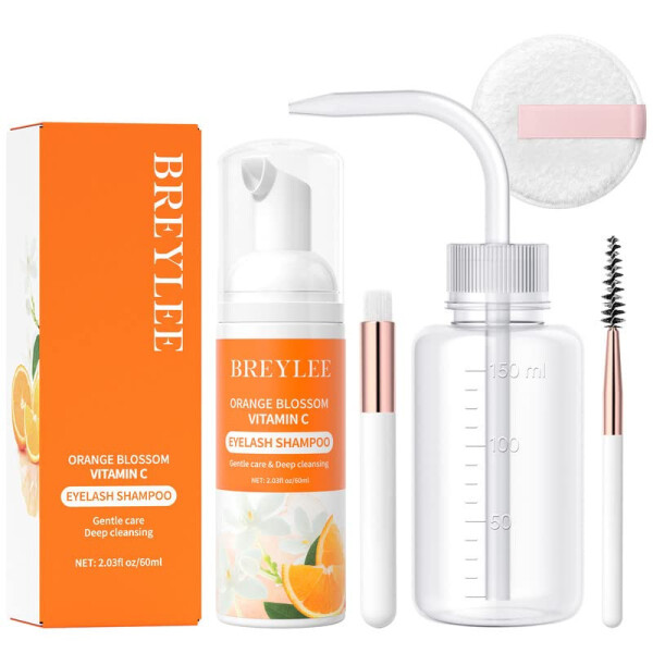 Eyelash Extension Cleanser, Brelyee Lash shampoo 60ml + Brushes + Bottle + Pads, Eyelash Wash for Extensions, Lash Cleanser, Lash Bath Lash Wash Soap Foam for Professional & Self Use - 1