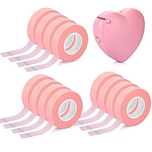 Eyelash Extension Tape Breathable Adhesive Lash Tape Non-Woven Fabric Lash Tape with Heart-Shaped Tape Dispenser Cutter, 0.5 Inch Wide, 10 Yards Long of Each (Pink, Chic Style) - 1