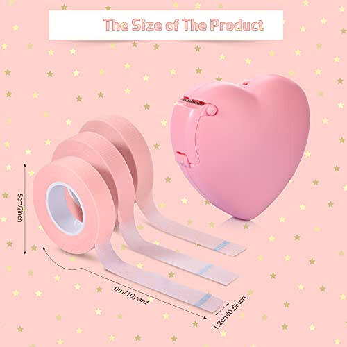 Eyelash Extension Tape Breathable Adhesive Lash Tape Non-Woven Fabric Lash Tape with Heart-Shaped Tape Dispenser Cutter, 0.5 Inch Wide, 10 Yards Long of Each (Pink, Chic Style) - 2