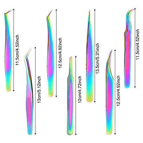 Eyelash Extension Tweezers Set, Fangze 7 Pcs Lash Kit Rainbow Stainless Steel Straight and Curved Tweezer for Nail Art Ingrown Hair Craft - 6