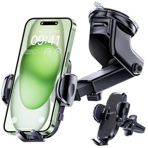 Eyemay 2024 Gelişmiş Araç Telefon Tutucu - [ Çukurlu Yollar Dostu ] Araba Gösterge Paneli Ön Cam Havalandırma Deliği 3'ü 1 Arada, El Serbest Tutucu iPhone 15 14 13 12 Pro Max Samsung Tüm Cep Telefonları İçin - 1