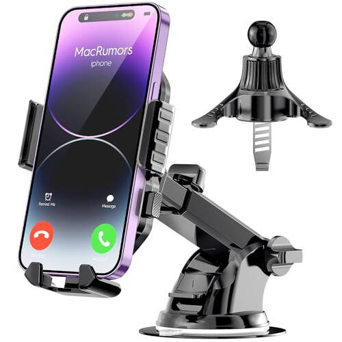 Eyemay Araba Telefon Tutucu [Hava Deliği, Gösterge Paneli, Ön Cam 3'ü 1 Arada] Üçgen Klips Taban, Güçlü Emme Kupası, Eller Serbest Evrensel Standlar iPhone 15 14 13 Pro Max Tüm Cep Telefonları İçin - 1