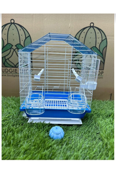 Eyni Petshop Medium Size Drawered Gift Parrot Cage 30x23x37.. Blue Roofed Painted - 7