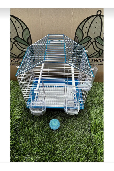 Eyni Petshop Medium Size Drawered Gift Parrot Cage 30x23x37.. Blue Roofed Painted - 8