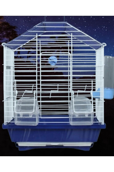 Eyni Petshop Medium Size Drawered Gift Parrot Cage 30x23x37.. Blue Roofed Painted - 2