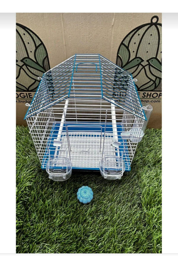 Eyni Petshop Orta Boy Çekmeceli Hediyeli Muhabbet Kuşu Kafesi 30x23x37.. Mavi Çatılı Boyalı - 4