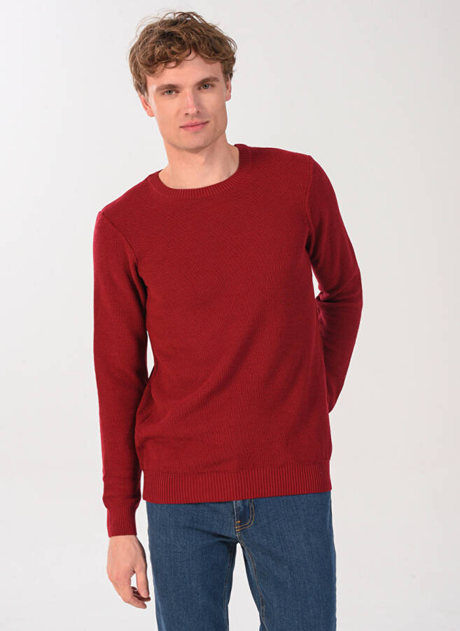 Fabrika Bicycle Neck Honeycomb Burgundy Men's Sweater - 2