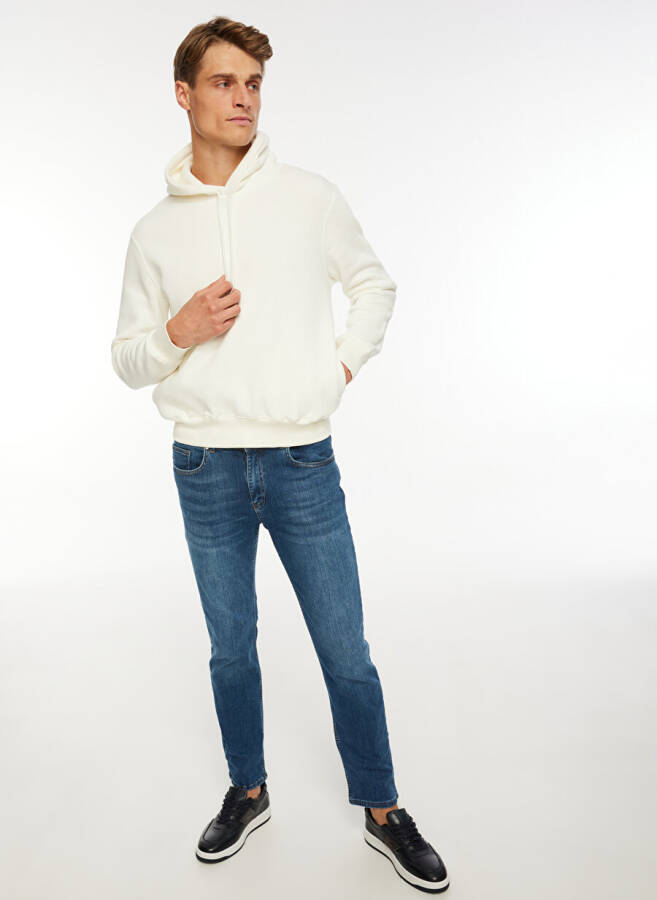 Fabrika Krem Erkek Kapüşonlu Regular Fit Düz Sweatshirt 23ast02 - 2