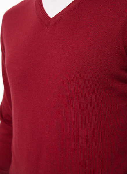 Fabrika V-Neck Plain Burgundy Men's Sweater - 4