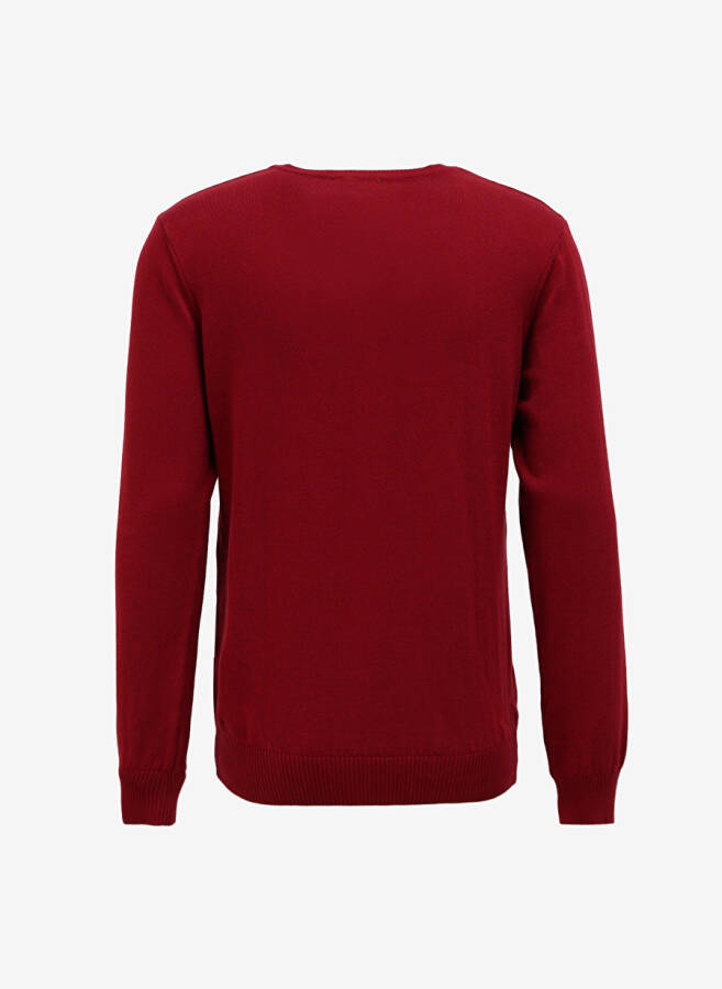 Fabrika V-Neck Plain Burgundy Men's Sweater - 7