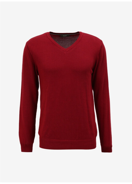 Fabrika V-Neck Plain Burgundy Men's Sweater - 13