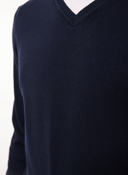 Fabrika V-Neck Regular Fit Solid Navy Blue Men's Sweater SPBF3WM-SWE5006 - 9