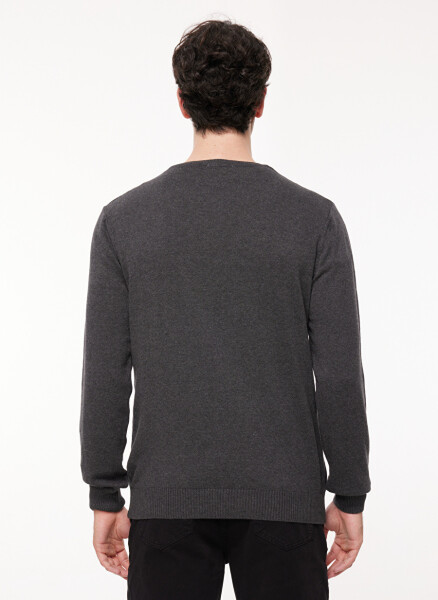 Fabrika V-Neck Regular Plain Anthracite Melange Men's Sweater - 7