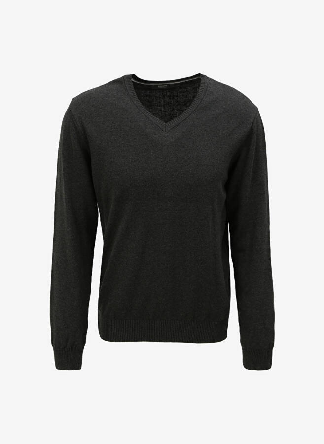 Fabrika V-Neck Regular Plain Anthracite Melange Men's Sweater - 8