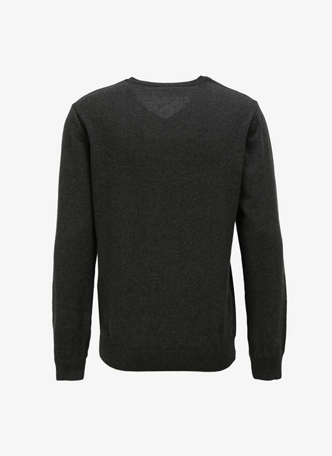 Fabrika V-Neck Regular Plain Anthracite Melange Men's Sweater - 9