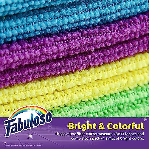 Fabuloso Mikrofiber Temizlik Bezleri, 8'li, Gökkuşağı Renkleri | Tüy Bırakmayan, Çiziksiz Yüzey ve Ahşap Mobilya Temizlik Bezleri | Cesur ve Parlak Temizlik Deneyimi İçin Mikrofiber Tozsuz Bez - 3