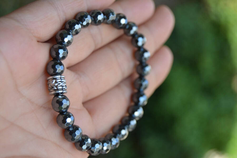 Faceted Hematite Grey Unisex Bracelet For Both Men and Women - 4