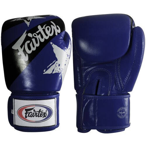 Fairtex Muay Thai Style Training Sparring Gloves, 16 oz, Blue/Black - 1