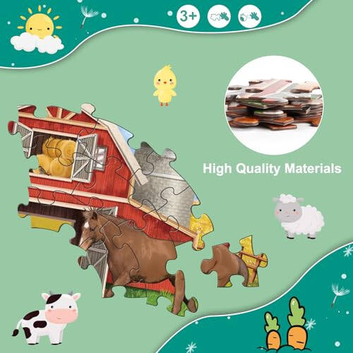 Farm Animals Round Jigsaw Puzzles, Jumbo Floor Puzzle for Kids, Large 70 Piece Barn Puzzle for Toddler Ages 3-5, Preschool Learning Educational Christmas Birthday Gift Gift for 4-8 Years Old Boy Girl - 3