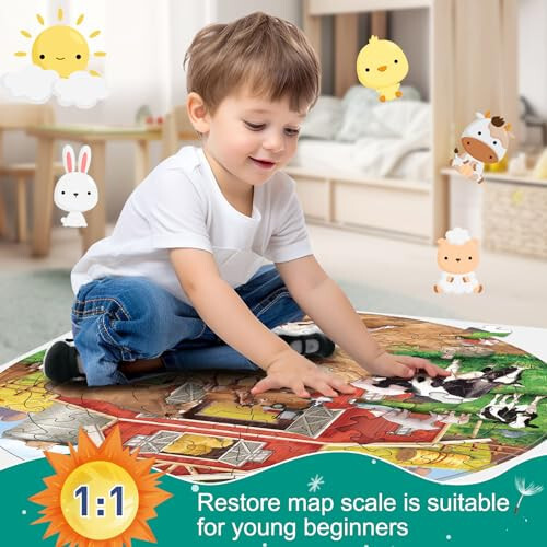 Farm Animals Round Jigsaw Puzzles, Jumbo Floor Puzzle for Kids, Large 70 Piece Barn Puzzle for Toddler Ages 3-5, Preschool Learning Educational Christmas Birthday Gift Gift for 4-8 Years Old Boy Girl - 4