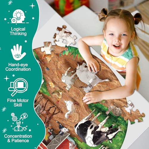 Farm Animals Round Jigsaw Puzzles, Jumbo Floor Puzzle for Kids, Large 70 Piece Barn Puzzle for Toddler Ages 3-5, Preschool Learning Educational Christmas Birthday Gift Gift for 4-8 Years Old Boy Girl - 5