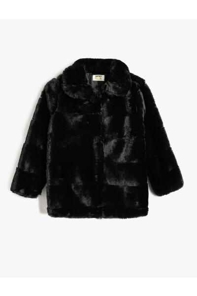 Faux fur jacket, baby collar, long sleeve. - 3