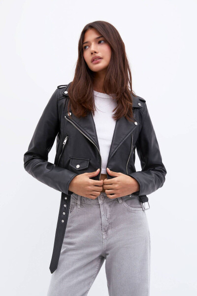 Faux Leather Biker Jacket - 1