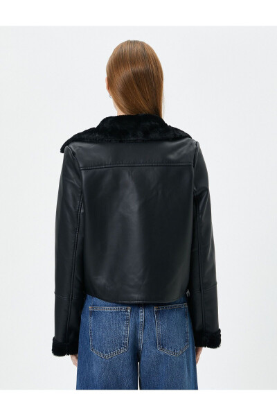 Faux Leather Biker Jacket with Faux Fur Lining and Zipper - 12