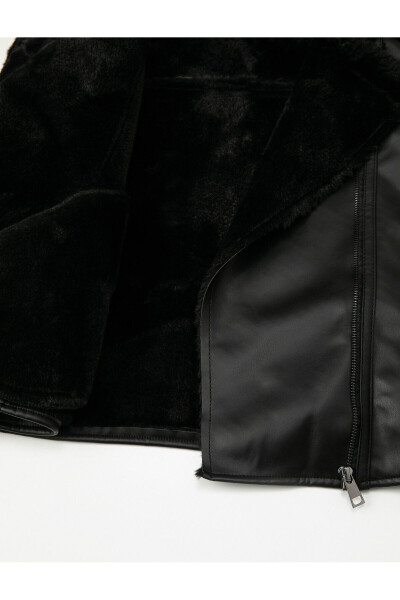 Faux Leather Biker Jacket with Faux Fur Lining and Zipper - 14