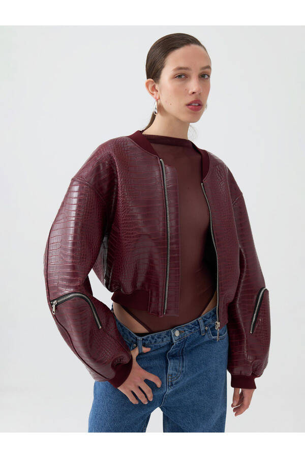 Faux Leather Bomber Jacket - 22