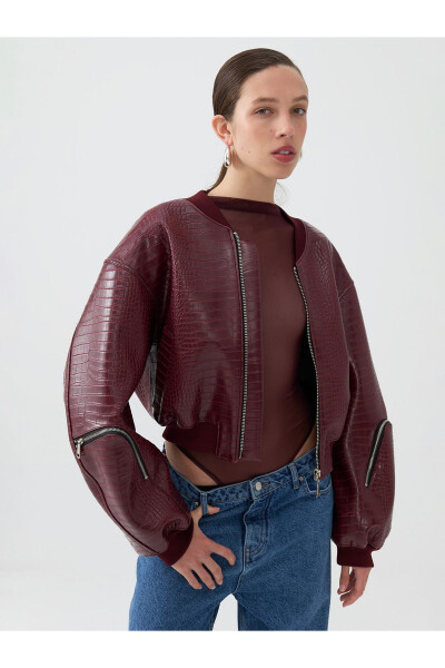 Faux Leather Bomber Jacket - 15