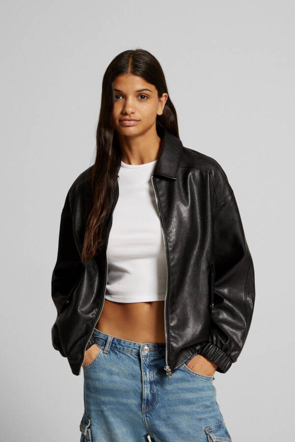 Faux leather dad fit jacket - 1