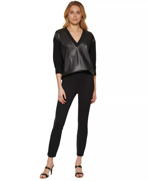 Faux-Leather Front Sweatshirt Black - 4