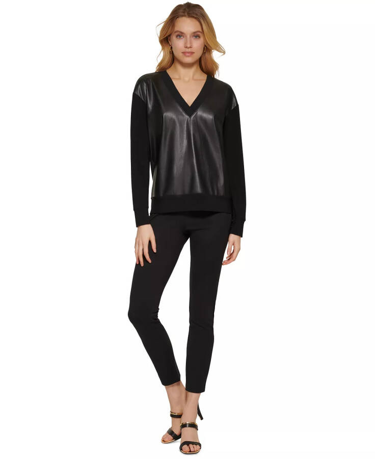 Faux-Leather Front Sweatshirt Black - 5