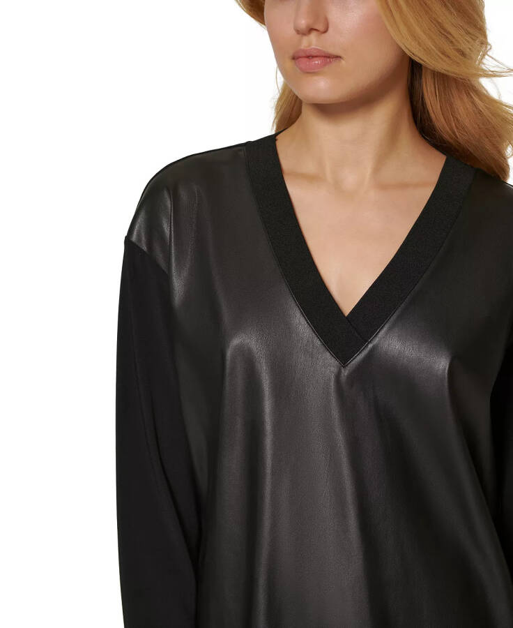 Faux-Leather Front Sweatshirt Black - 6