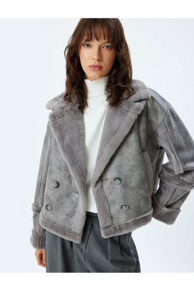 Faux Leather Jacket with Faux Fur Collar, Plush Details and Crossover Pockets - 19