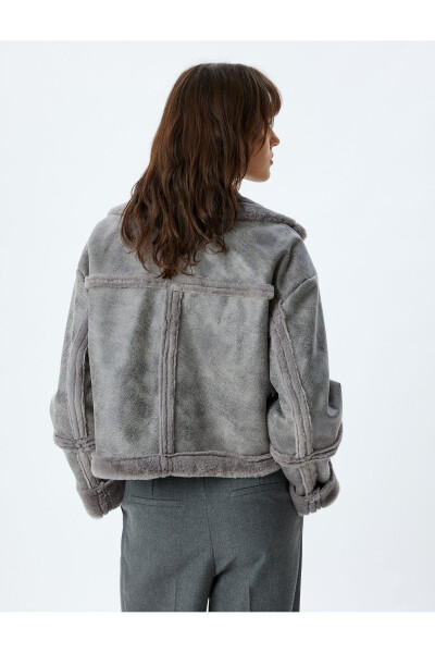 Faux Leather Jacket with Faux Fur Collar, Plush Details and Crossover Pockets - 22