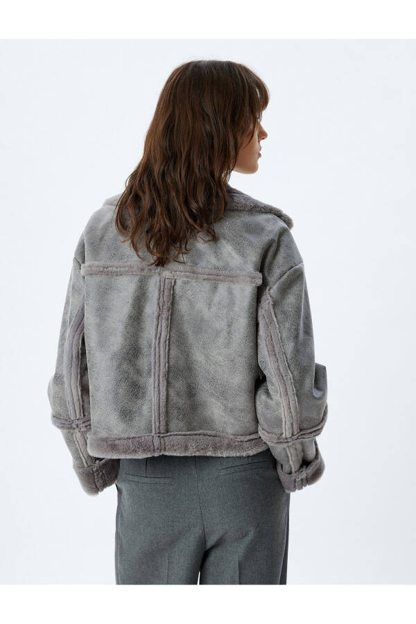 Faux Leather Jacket with Faux Fur Collar, Plush Details and Crossover Pockets - 16