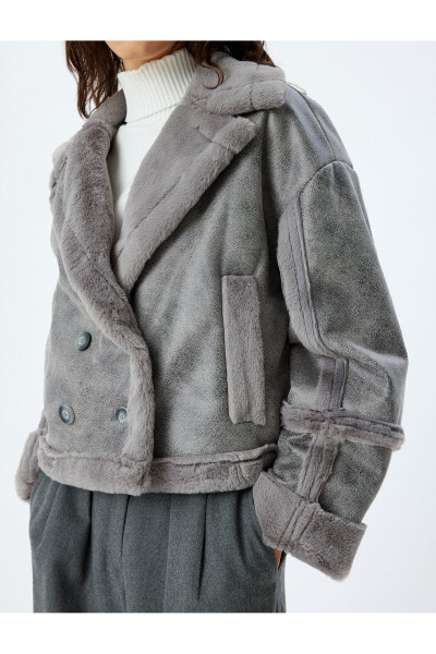 Faux Leather Jacket with Faux Fur Collar, Plush Details and Crossover Pockets - 8