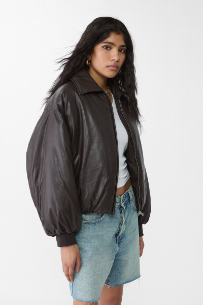 Faux leather puffer jacket - 1