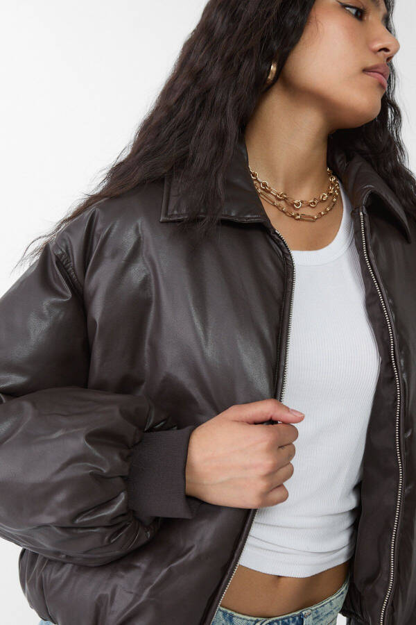 Faux leather puffer jacket - 4