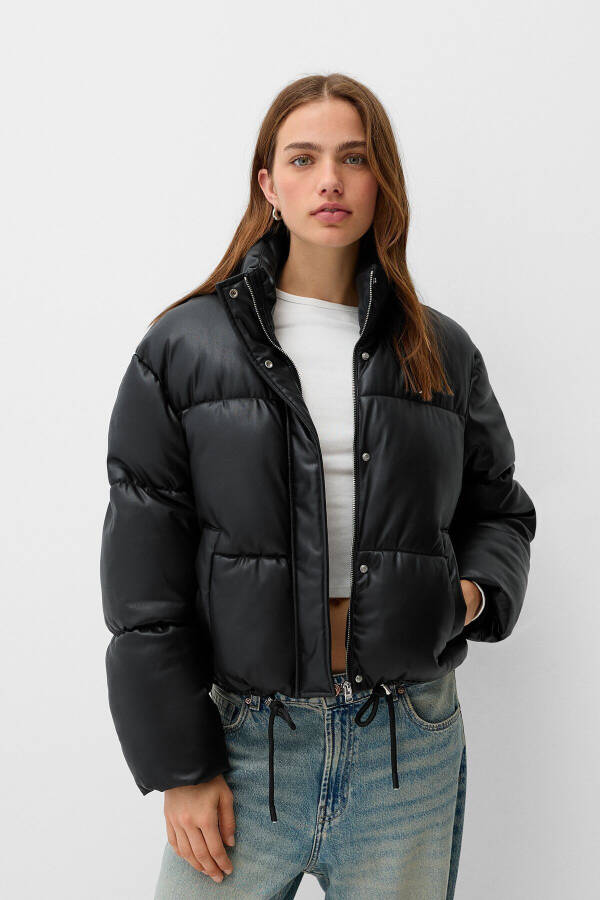 Faux leather puffer jacket - 1