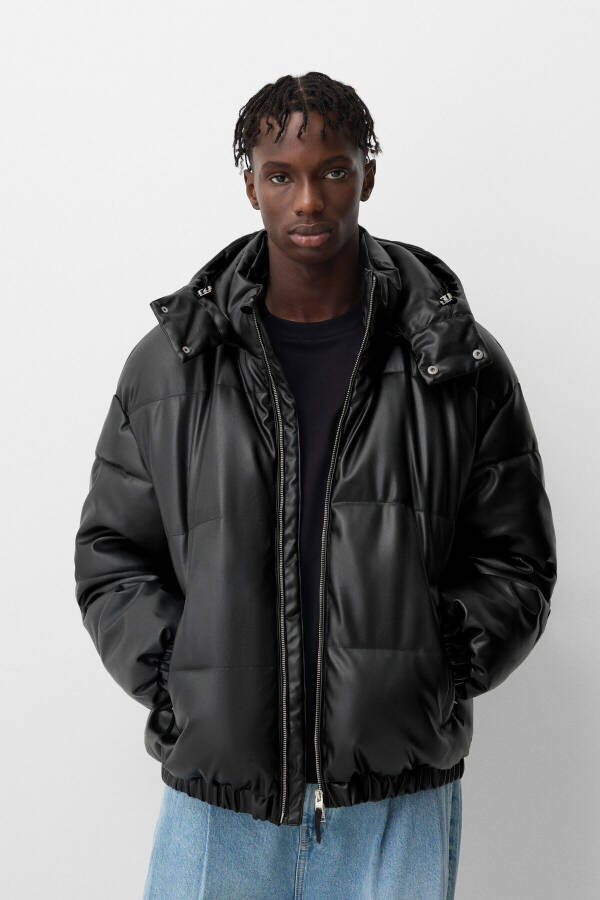 Faux leather puffer jacket - 1