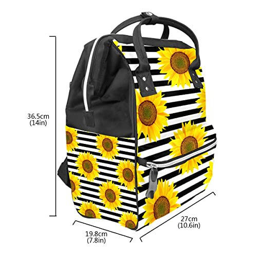 FCZ Backpack Diaper Bag Durable Shoulder Bag Mom Dad Diaper Backpack Lightweight Large Capacity Travel Daypack-Stipes Sunflower - 3