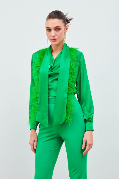 Feather Detail Blouse - Green - 1