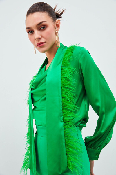 Feather Detail Blouse - Green - 2