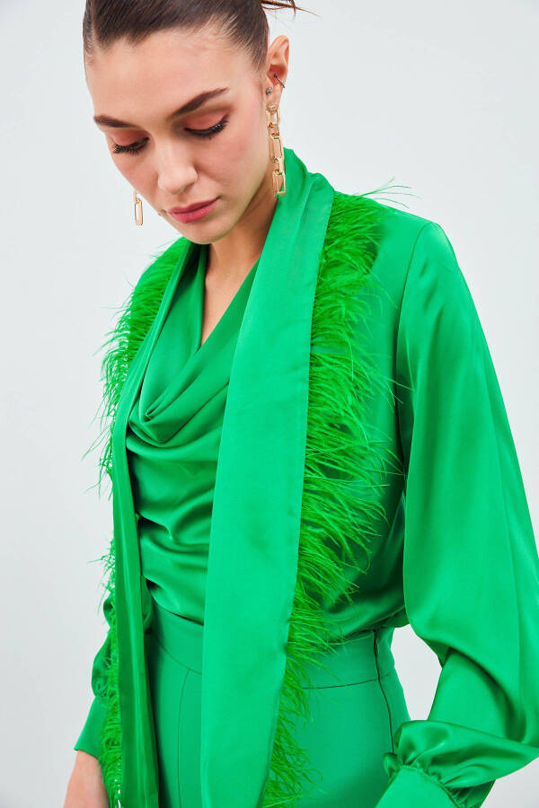 Feather Detail Blouse - Green - 3